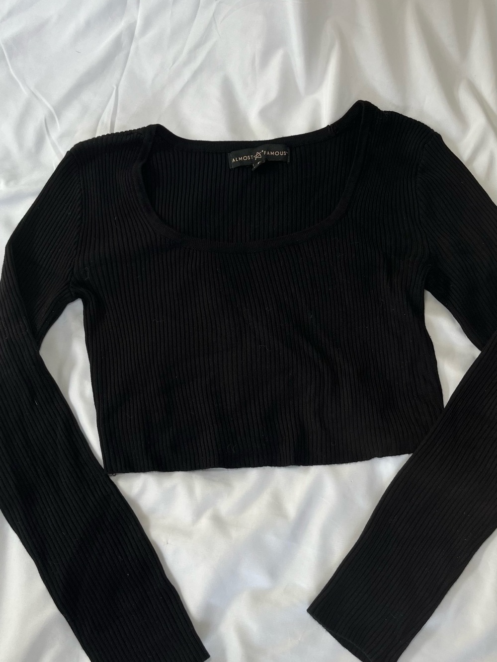 Almost Famous Black Ribbed Scoop-Neck Crop Top